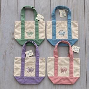 Set Of 4 Trader Joe’s Mini Pastel Canvas Tote Bag NWT Spring 2026.